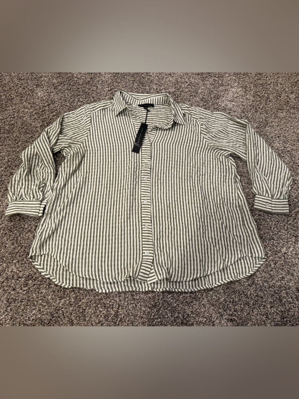 Jane + Delancey Striped Button Front Shirt Tunic Olive Cream NWT 1X